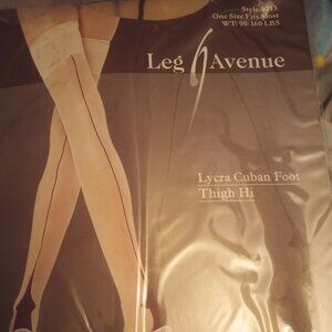 Leg Avenue thigh high stockings Cuban foot nude & blk! New!